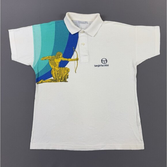 Vintage Y2K Sergio Tacchini Polo Shirt Small Archer Logo Rare Designer Art - Picture 1 of 16